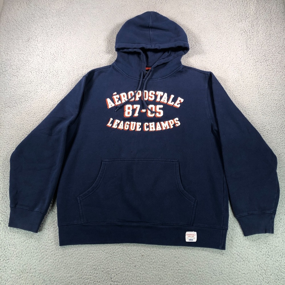 VTG Aeropostale Hoodie Mens Large Blue Y2K Varsity Embroidered Sports Sweatshirt